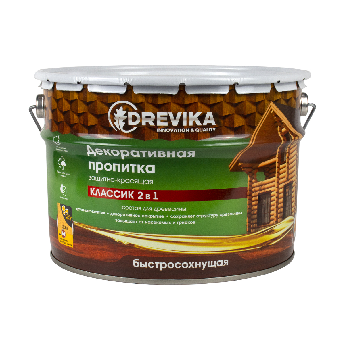 Пропитка декоративная "классик 2 в 1" сосна 9 л (1) "drevika"