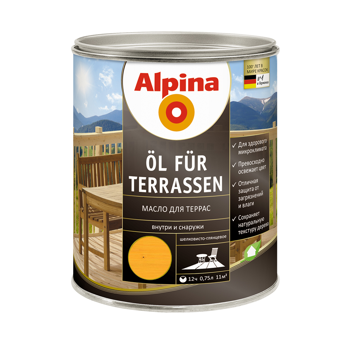 Масло для террас "oel fuer terrassen" светлое 0,75 л (1/6) "alpina"