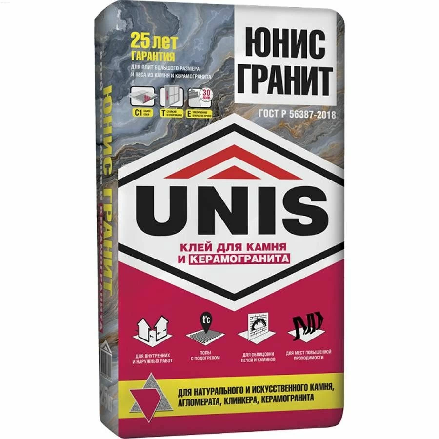Клей для крупноформатной плитки и керамогранита Юнис Гранит, 25 кг