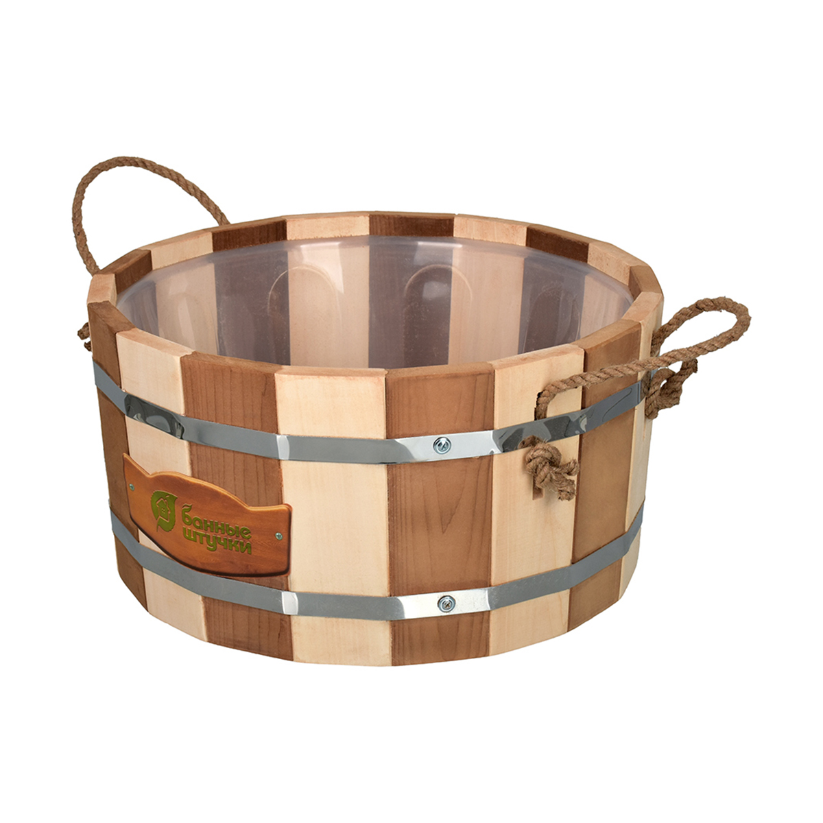 Ушат для бани и сауны "с легким паром" контраст 10 л пласт. вставка, липа (1) "банные штучки" 31146
