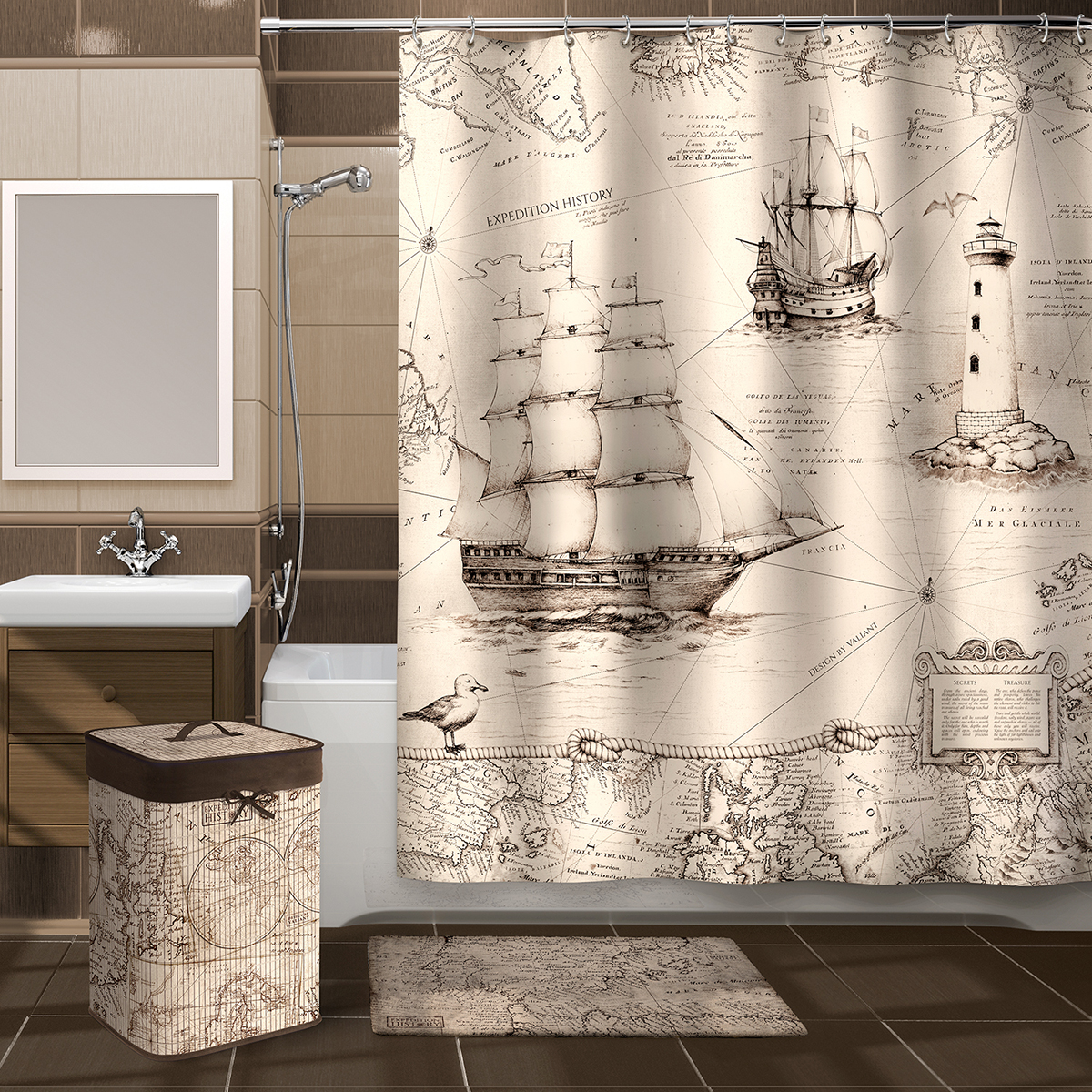 Штора для ванной 180*180 см (полиэстер) "expedition history" (1/24) "valiant" exp-h-1818