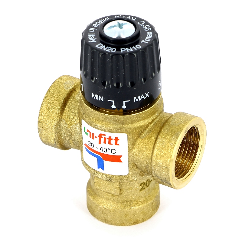 Клапан термостатический В трехходовой UNI-FITT 3/4" боковое смешение, 20-43°С