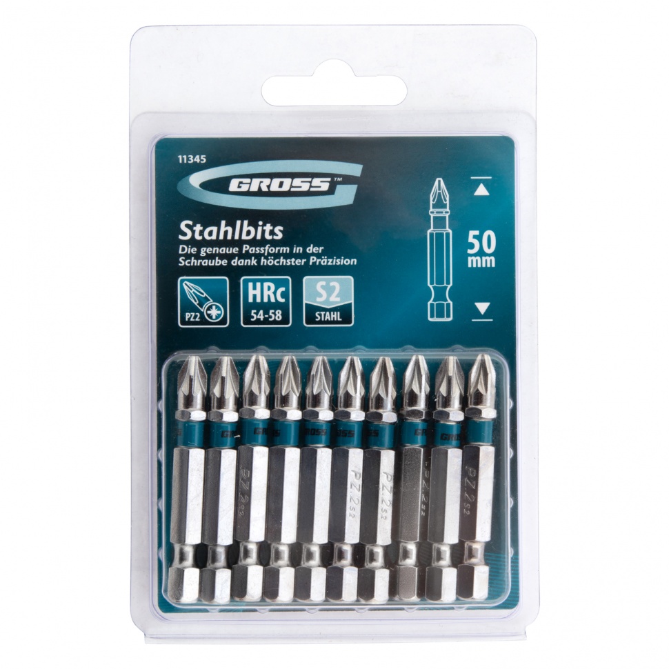 Набор бит РZ2 х 50, сталь S2, 10 шт. Gross (11345)