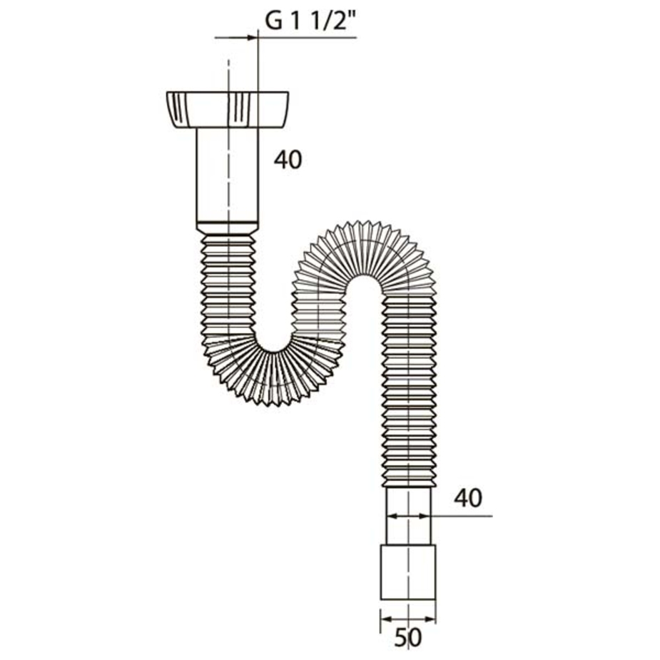 Сифон гофрированный без выпуска 1 1/2 х 40/50 мм, L1200 мм с хомутом жёсткости WIRQUIN