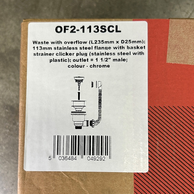 Слив-перелив McALPINE для раковины L=235 х 25 мм, круглое отв., 113 мм реш., выход 1 1/2", хром