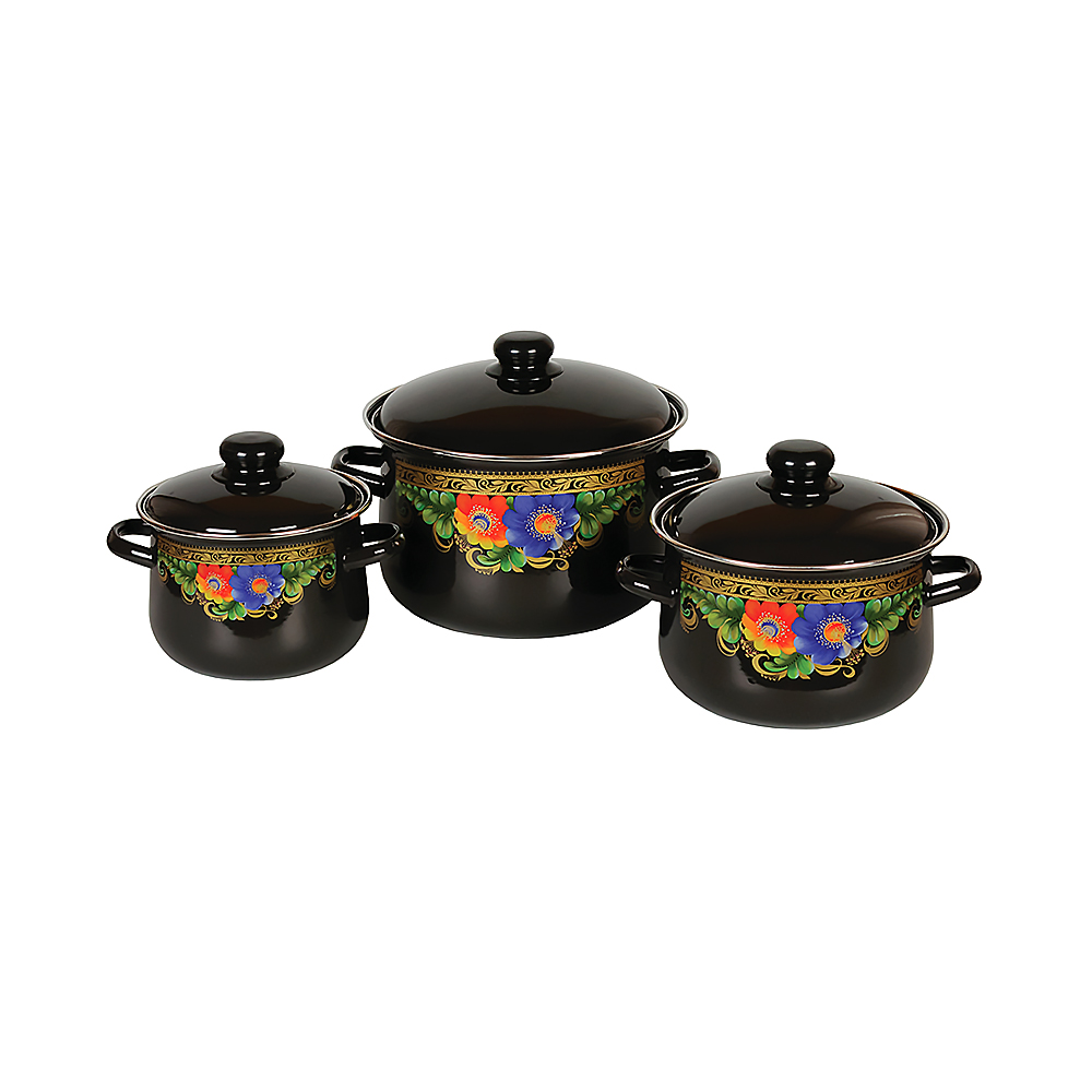 Набор кастрюль эмалиров. №408 "вологда" черный (2 + 4 + 5,5 л) "стальэмаль"  1с408