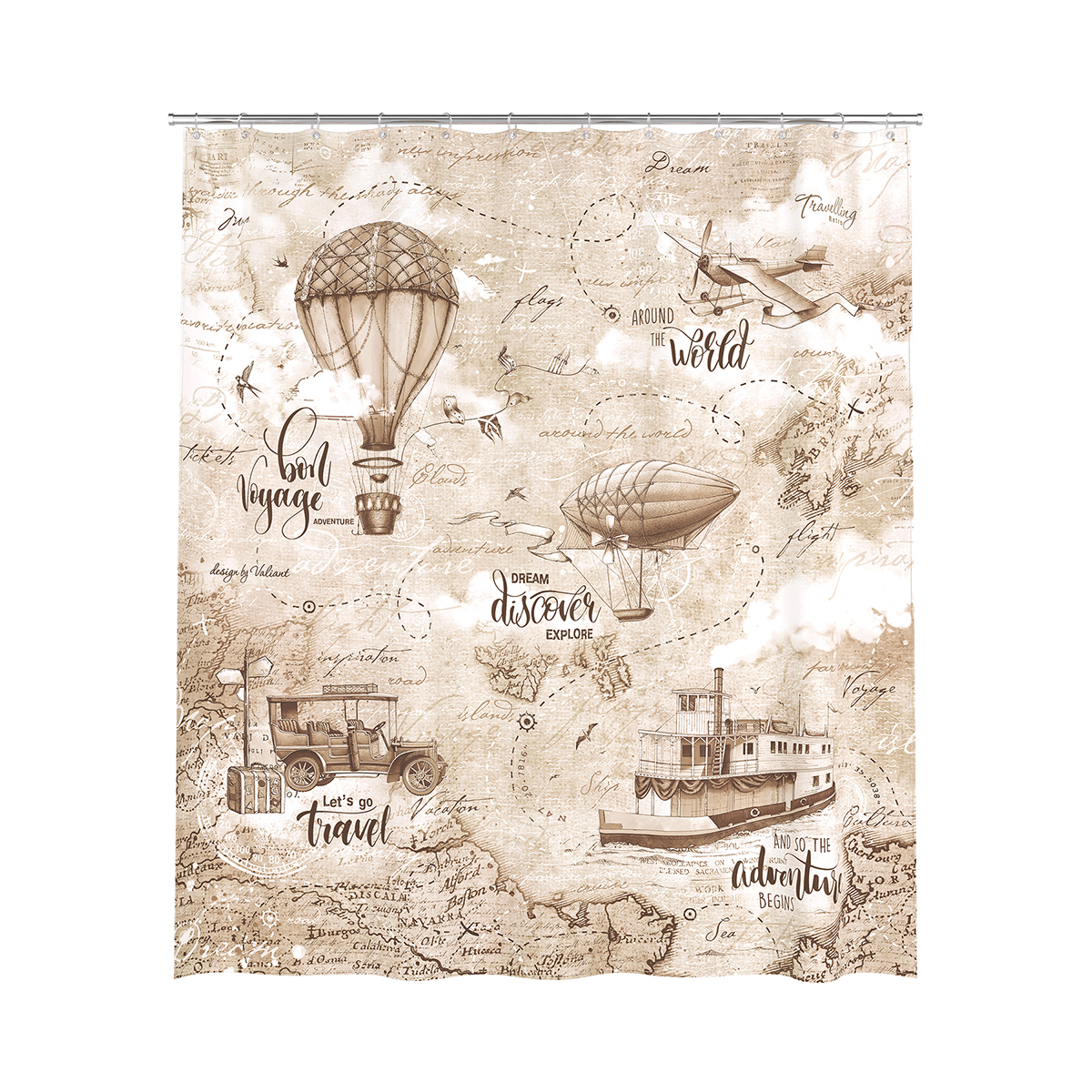 Штора для ванной 180*180 см (полиэстер) "travelling retro" (1/24) "valiant" tc-r-1818