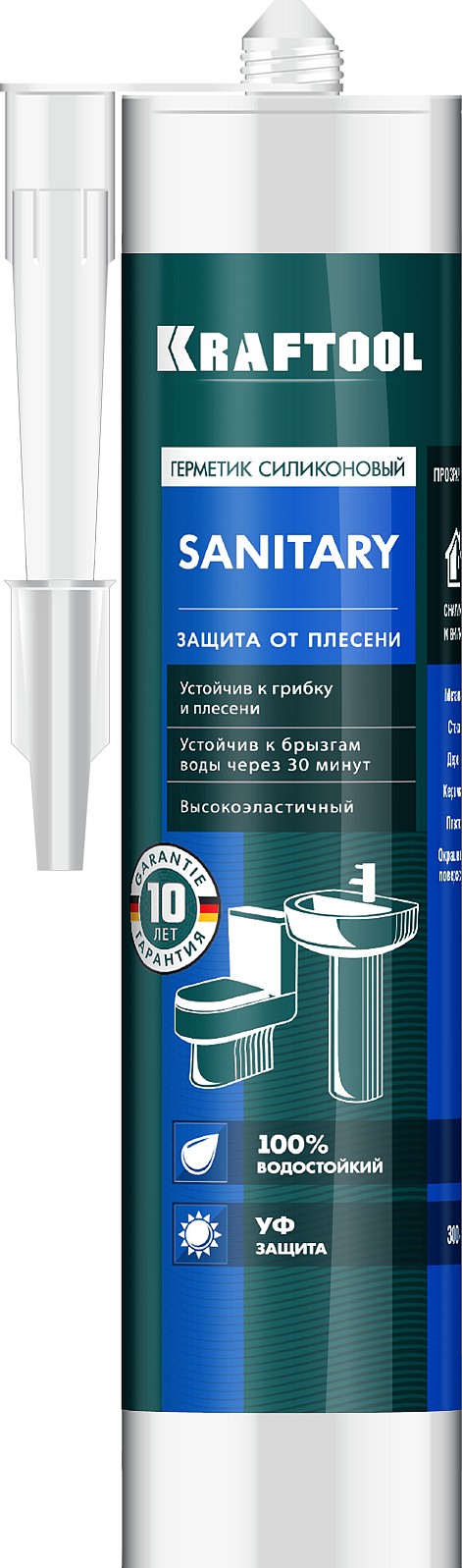 KRAFTOOL Sanitary, 300 мл, прозрачный, санитарный силиконовый герметик (41255-2)