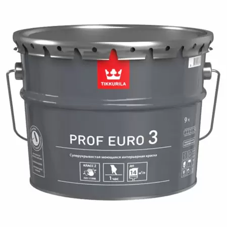 TIKKURILA PROF EURO 3 краска интерьерная, моющаяся, глубокоматовая, база C (9л)
