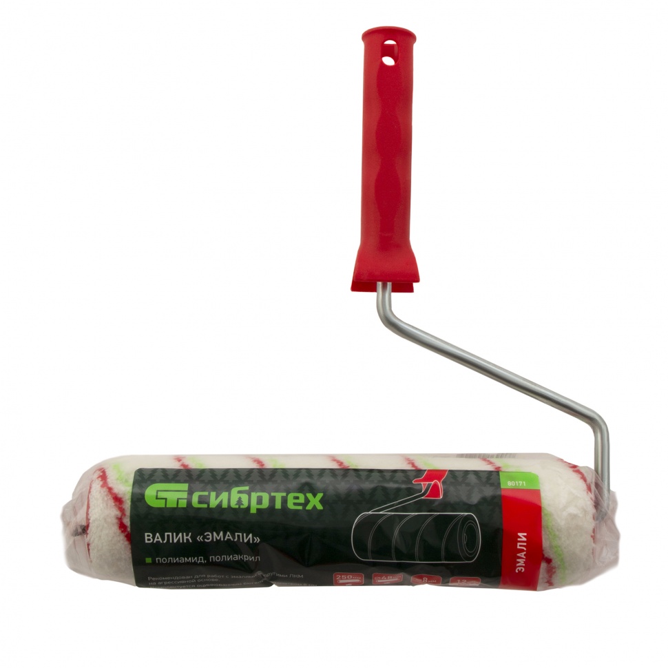 Валик "Эмали" , 250 мм, ворс 12 мм, D 48 мм, D ручки 8 мм, полиамид, полиакрил Сибртех (80171)