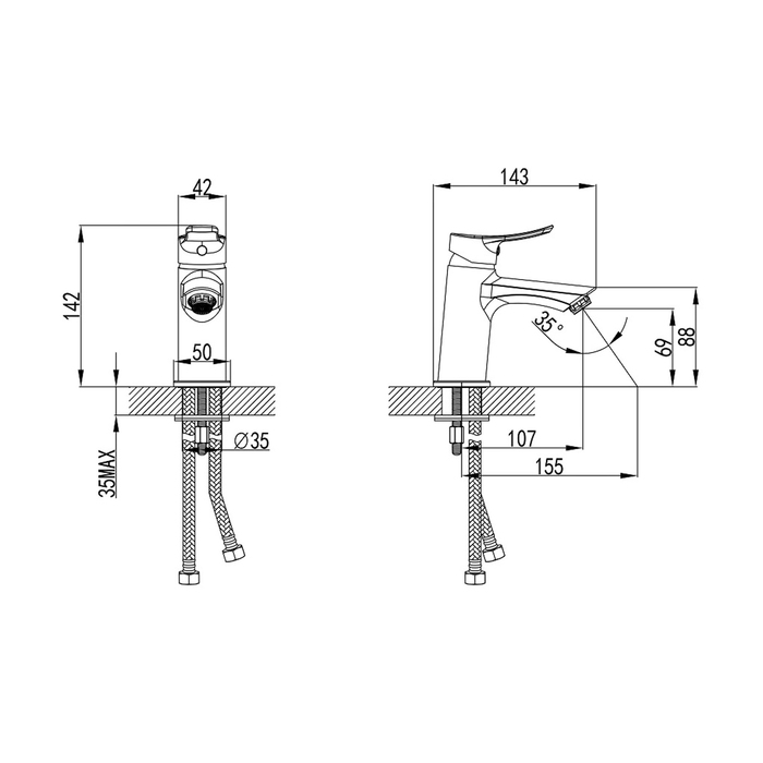 Смеситель для умывальника  amplex (1/12) "milardo" ampsb00m01