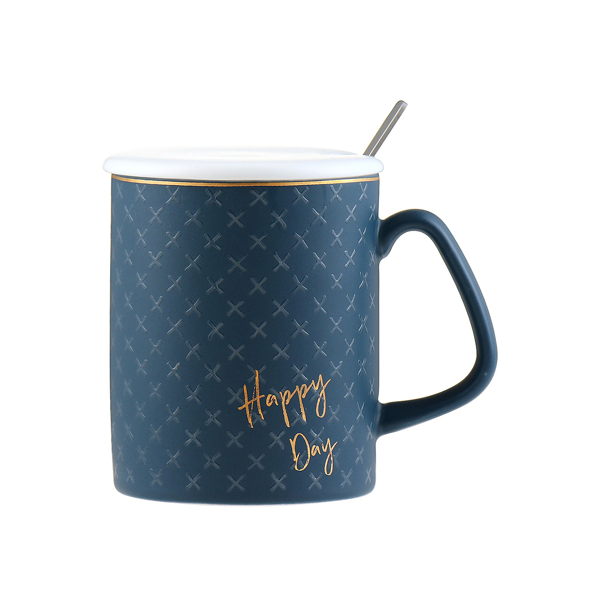 Кружка с крышкой и ложкой "happy day" 380 мл, фарфор (синяя) (1/60) "nouvelle home" 1760179-3
