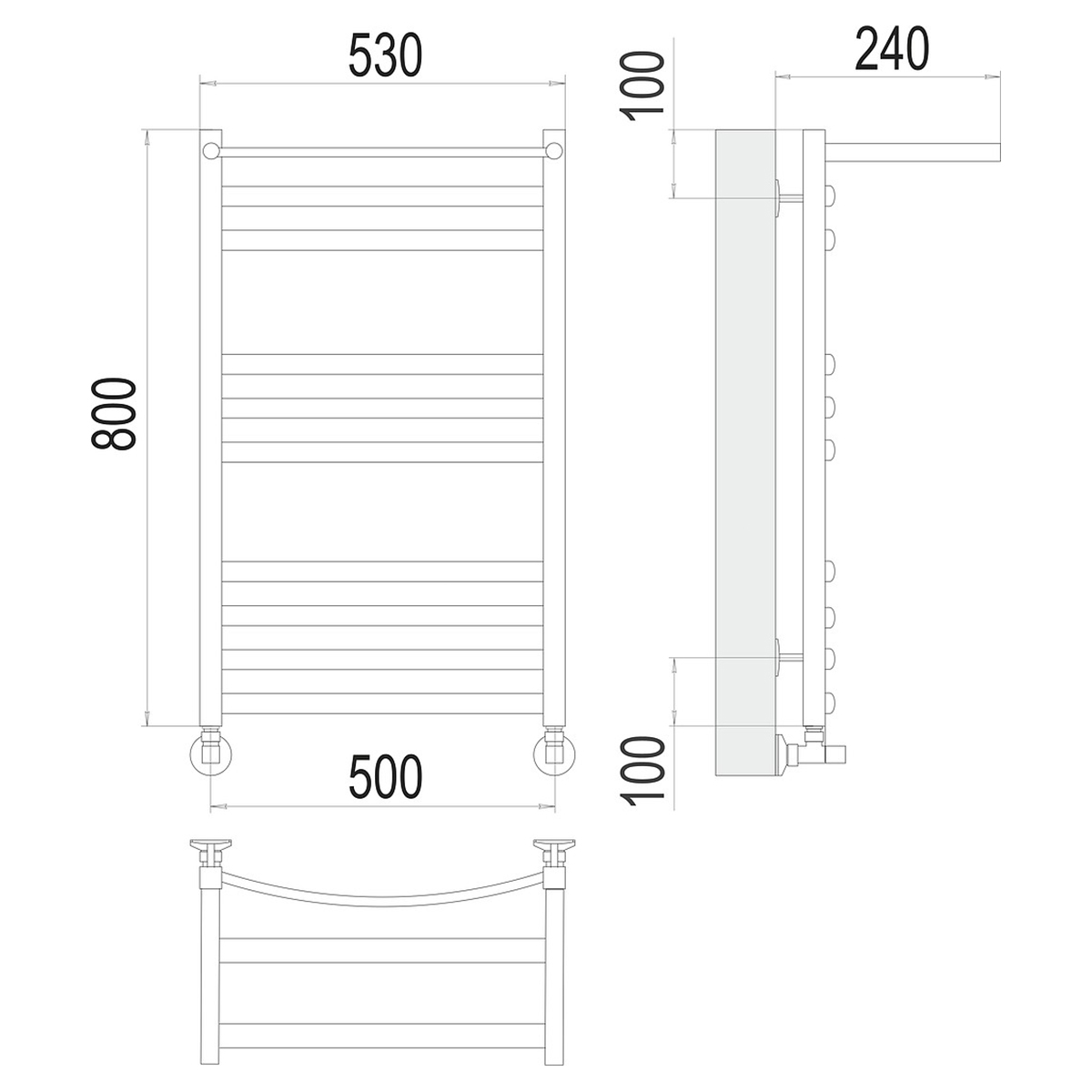 Полотенцесушитель водяной "енисей" п10 500*800 с перекладиной (хром) "terminus"