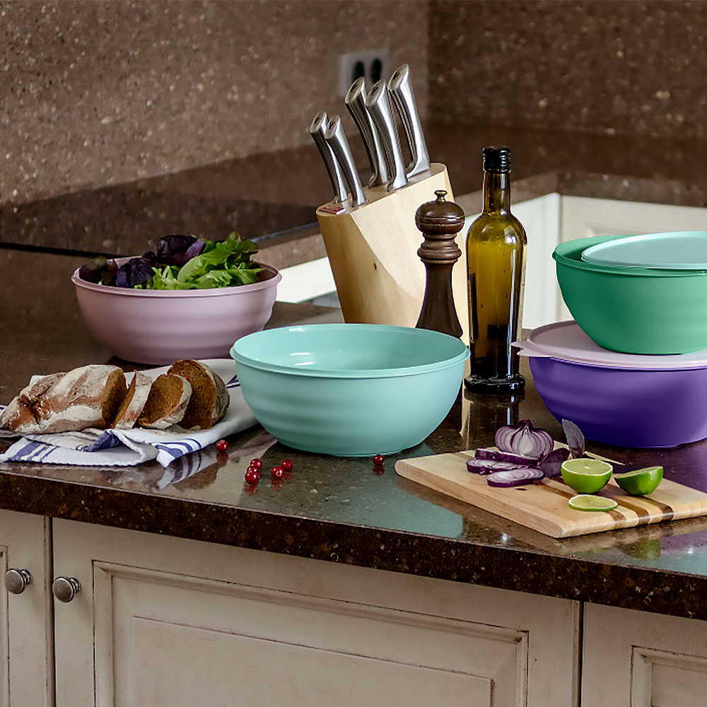 Миска с крышкой "wave" 2,8 л с декором (1/6) "бытпласт"