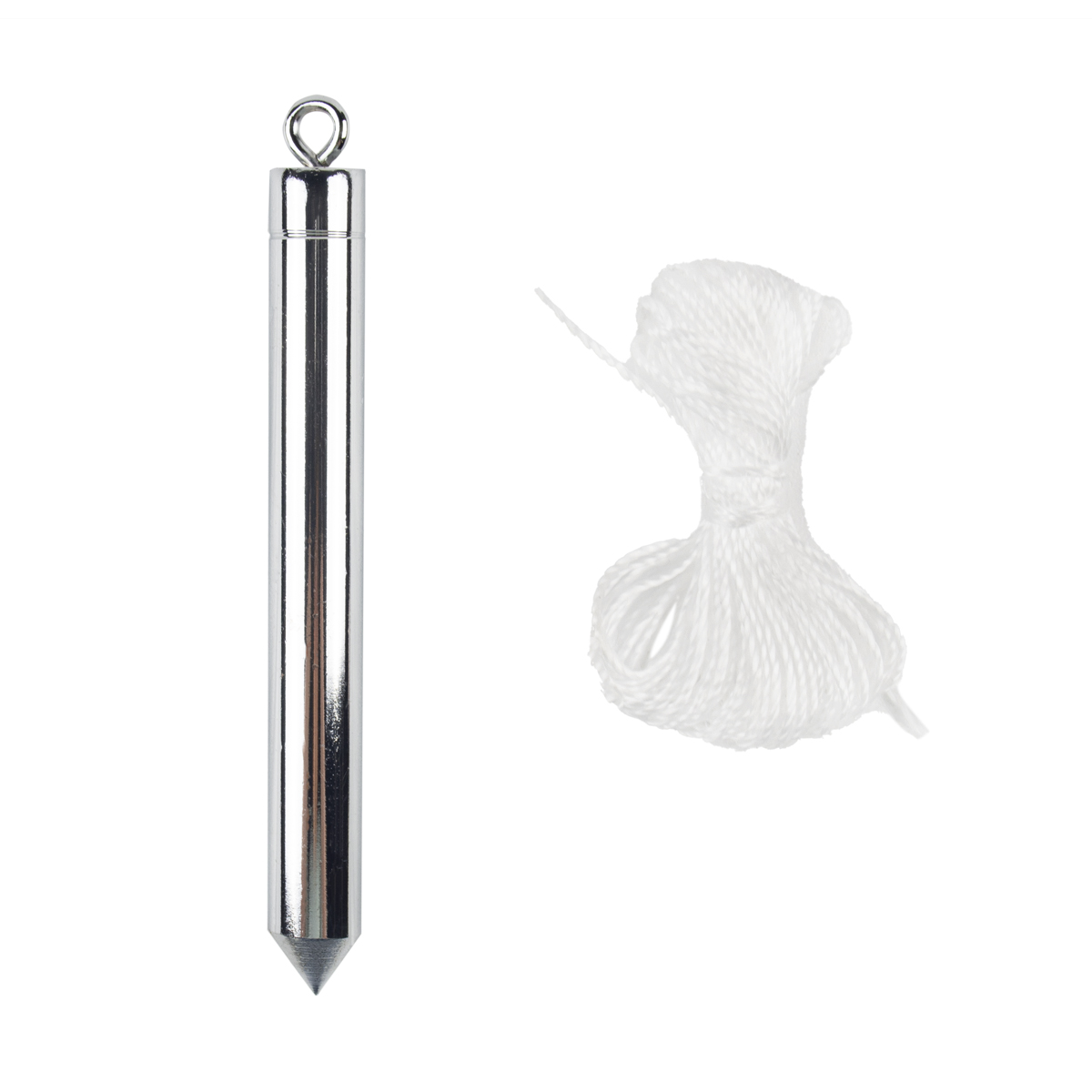 Отвес цилиндрический металл. 200 г, шнур 5 м (1/12/120) "шабашка"  034-4099