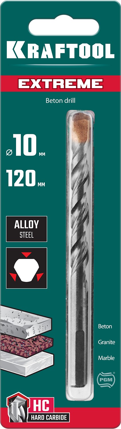 KRAFTOOL Extreme, 10 х 120 мм, трехгранный хвостовик, сверло по бетону (29166-120-10)
