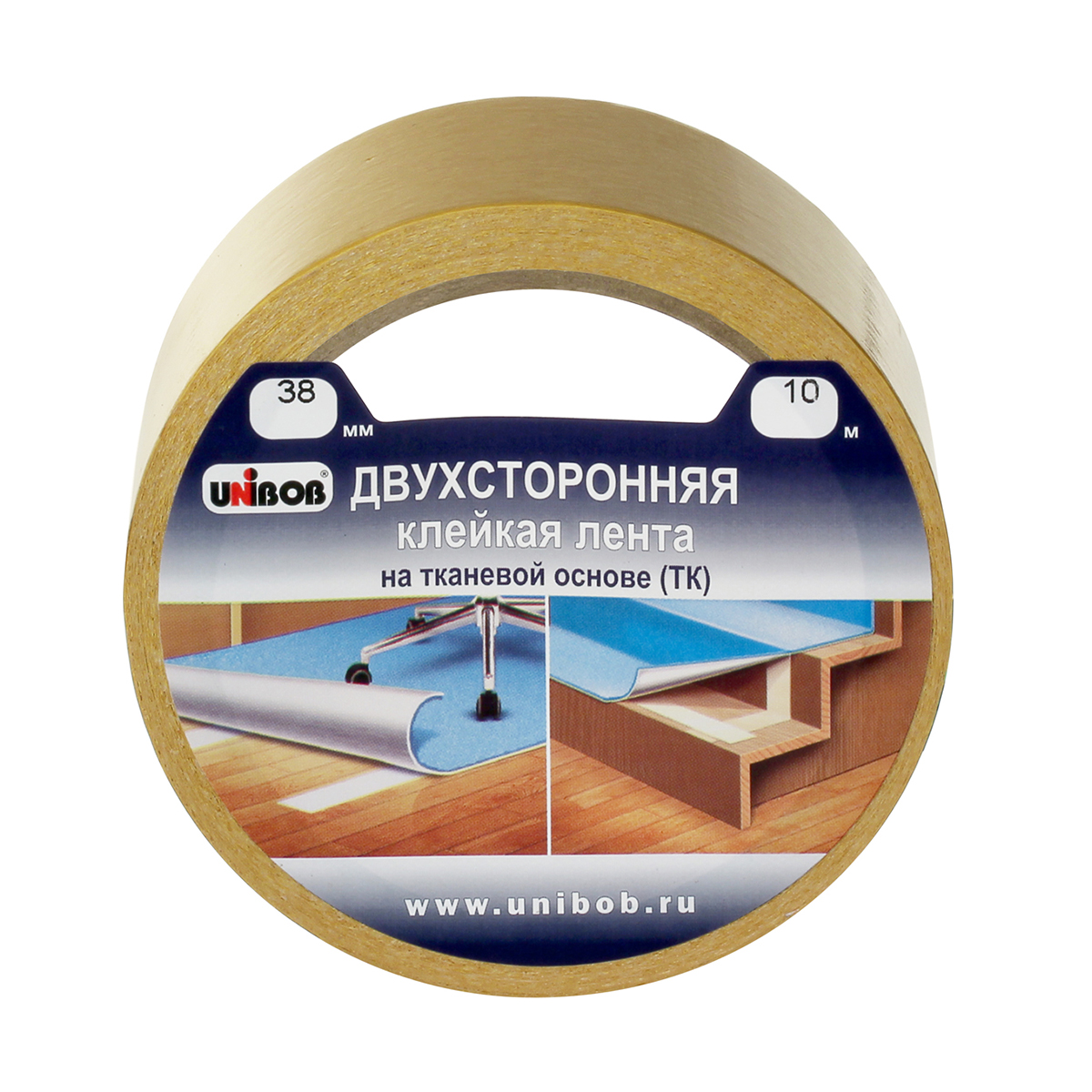 Скотч двусторонний тканевый 38 мм х 10 м (48) "unibob"