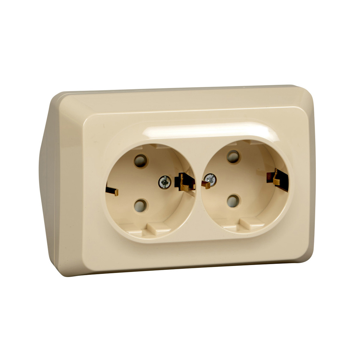 Розетка открыт. уст. "этюд" угловая 2-х местн. с заземл, с шторками 16а, крем. (1/8/64) "schneider"