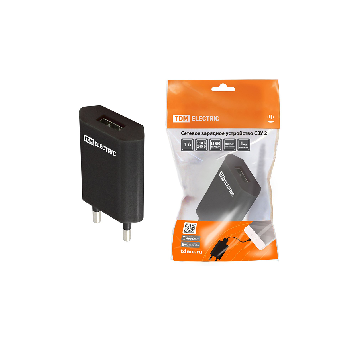 Зарядное устройство для телефона сетевое сзу-2, 1 usb (черный) (1/200) tdm sq1810-0002