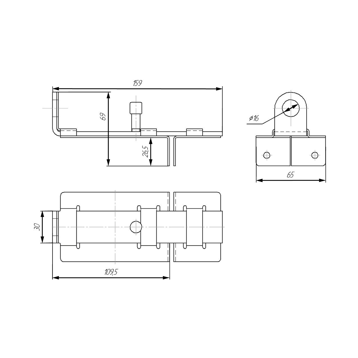 Засов дверной зд-04 плоский с проушиной (серебро антик) (20) "секрет"