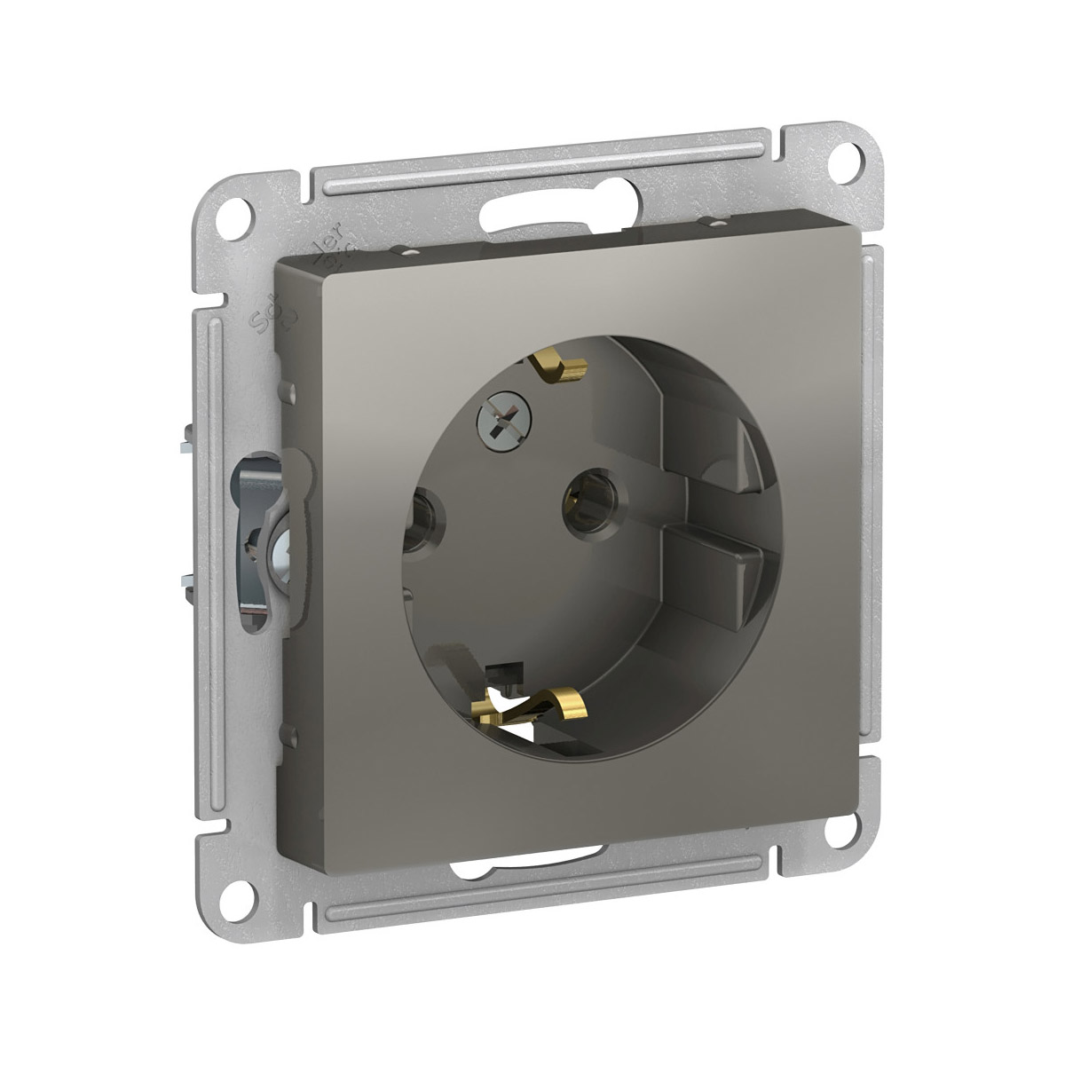 Розетка "atlasdesign" 1 местн. с заземл. (механизм) 16а, стальной (1/5/20) "schneider"