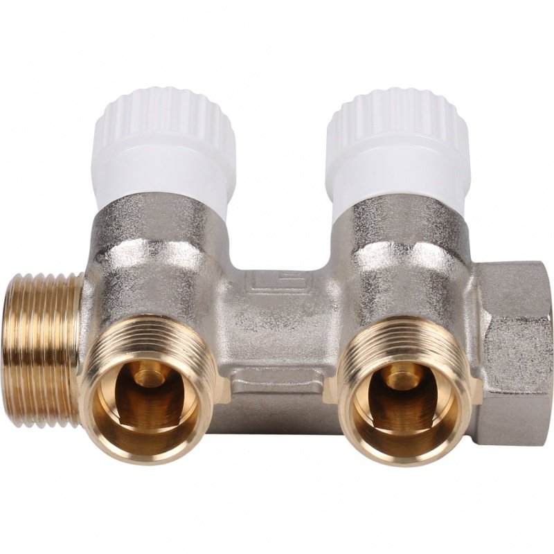 Коллектор 3/4" STOUT с вентилями на 2 выхода 1/2"