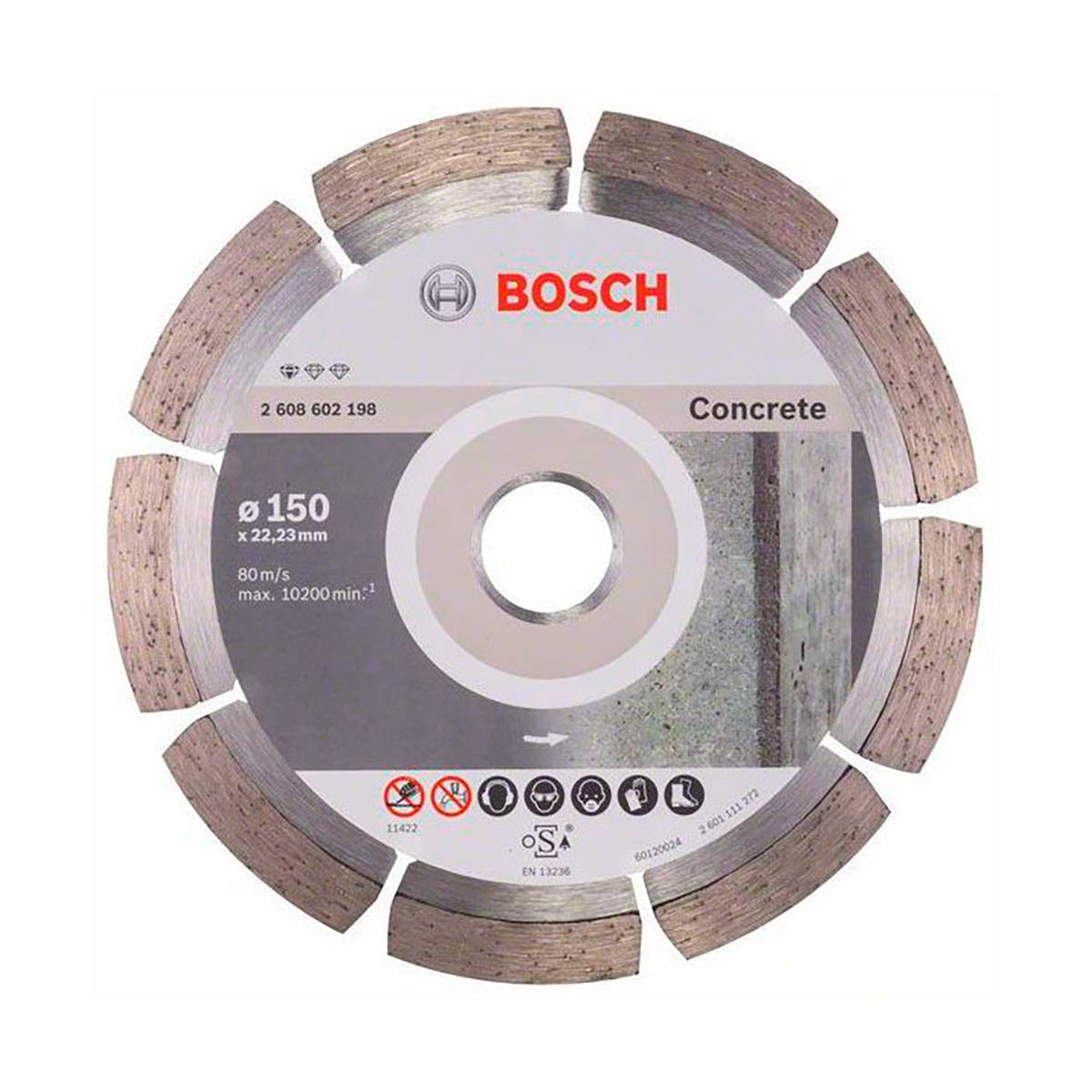 Круг отрезной алмазный по бетону 150 х 2,0 х 22,2 мм (1) "bosch" 2608602198