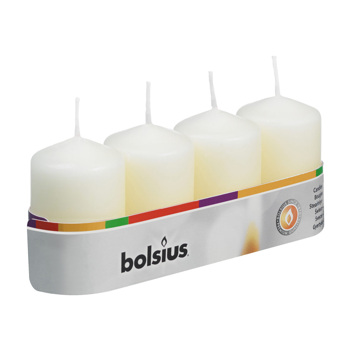 Свеча столбик Bolsius, 60 x 40 мм, кремовая, комплект из 4 шт
