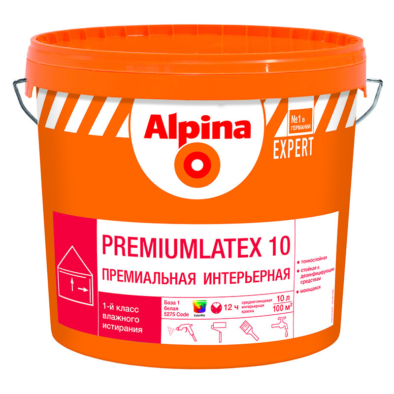 ALPINA EXPERT PREMIUMLATEX 10 краска водно-дисперсионная для внутр.работ, п/глянцевая База 3 (2,35л)
