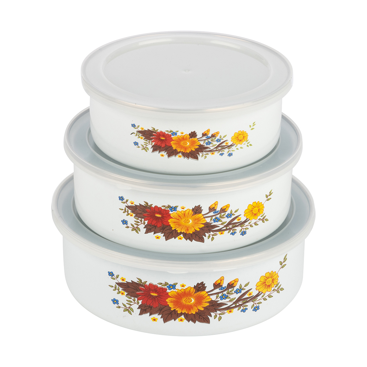 Миски эмалиров. с крышками "familia" набор 3 шт. (600, 850, 1250 мл) (1/24) "mallony"