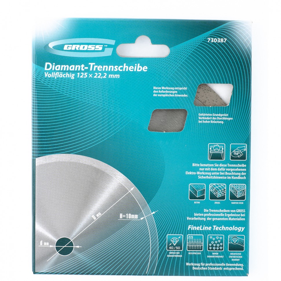 Диск алмазный, 125 х 22.2 мм, сплошной, мокрая резка Gross (730387)