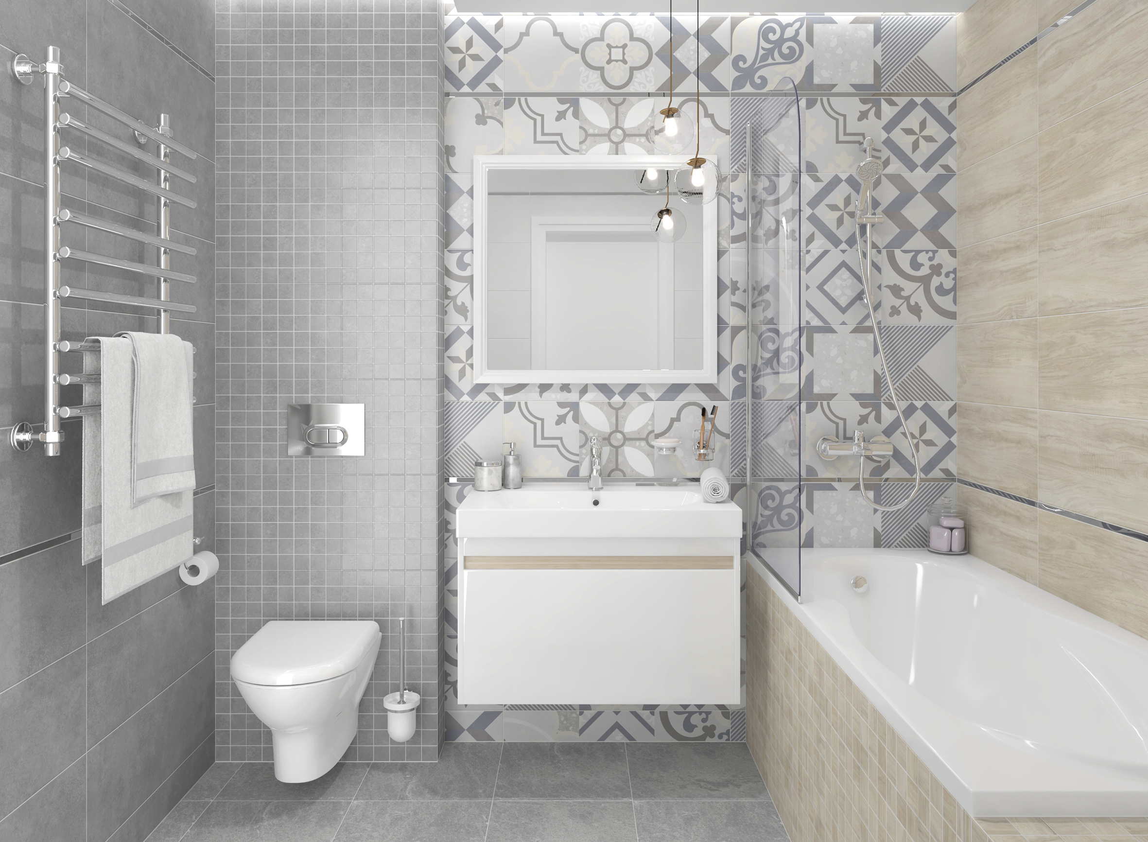 Cement плитка настенная серый узор 25x75