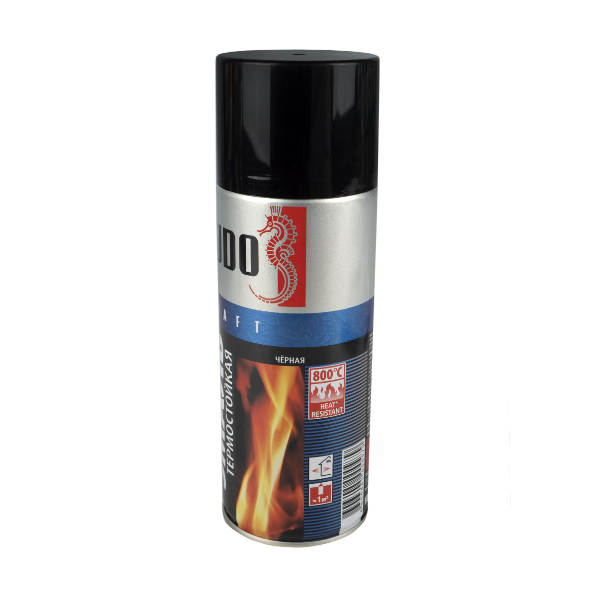 Краска аэрозоль  термостойкая черная  520 мл (12) "kudo" ku-5002