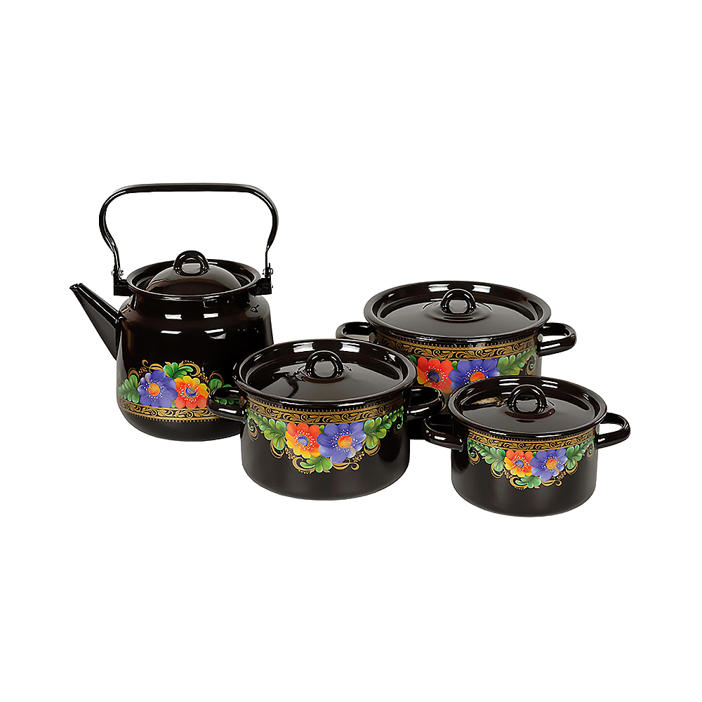 Набор кастрюль эмалиров. №142 "вологда" черн. (1,5 + 2,9 + 4,5 л)+ чайник 3,9 л "стальэмаль" 1с142