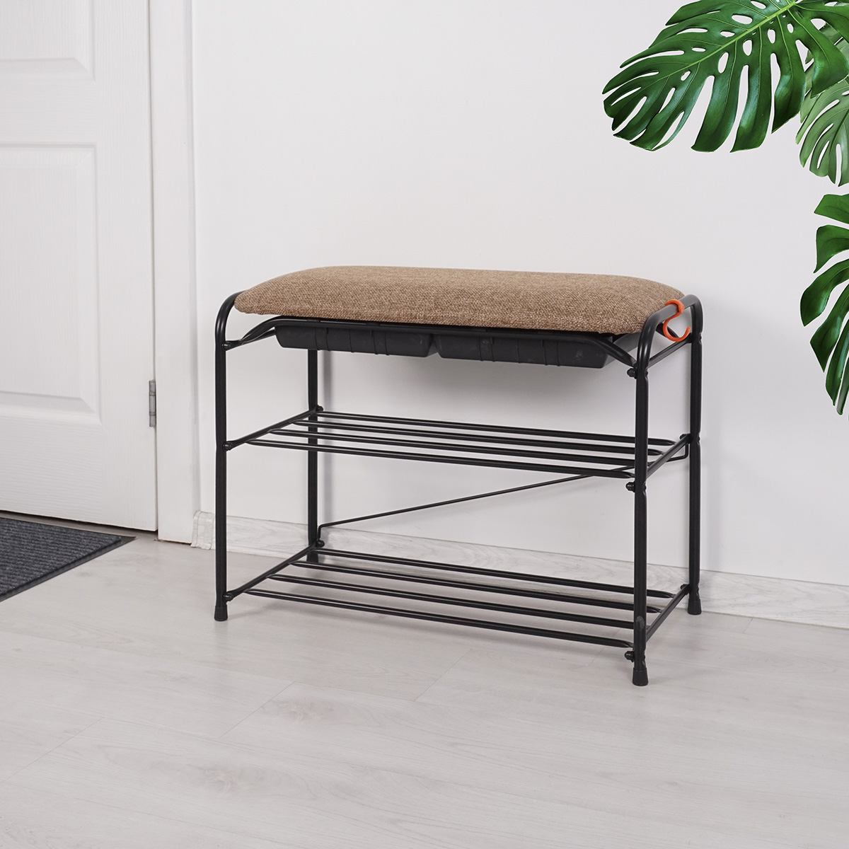 Подставка для обуви "уют 23" 2 полки с сиденьем и ящиком (300*650*480 мм) черный (1) пдоу23ся ч