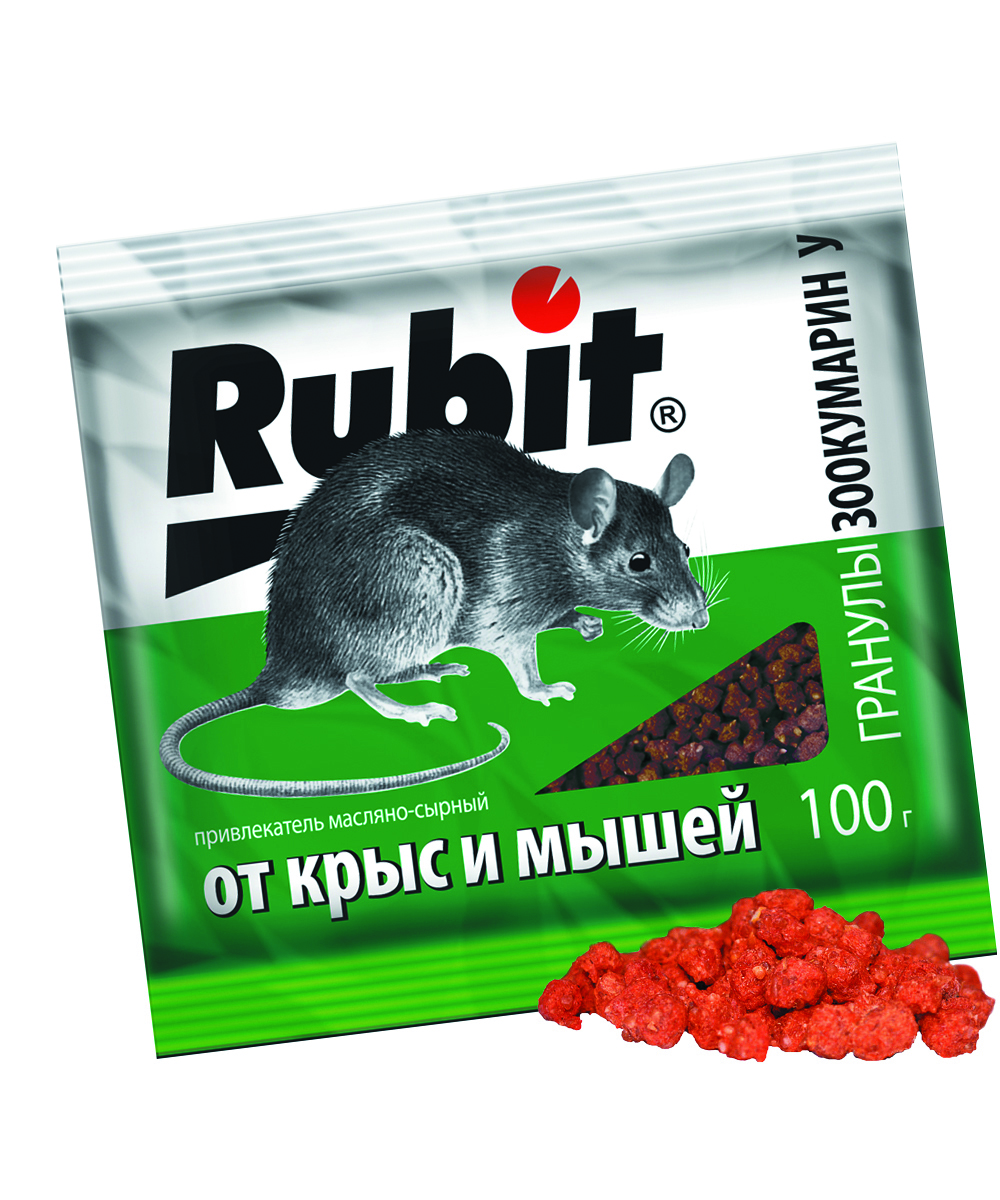 Средство от крыс и мышей "зоокумарин+" гранулы (сырные) 100 г (50)  "rubit"