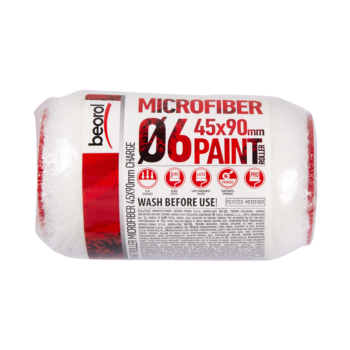 Мини-валик запасной микрофибер  d45/90 мм (ворс 9 мм) бюгель 6 мм (1/60)  "beorol"