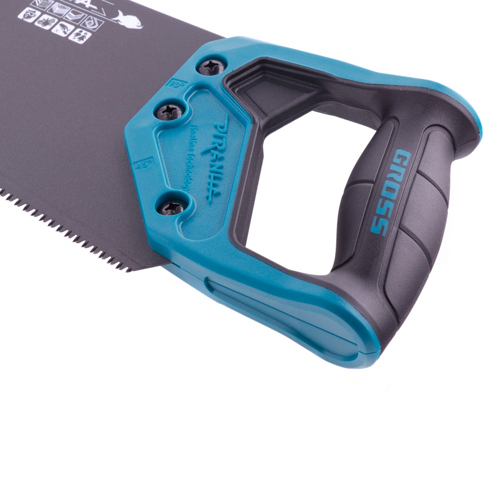 Ножовка по дереву "Piranha", 550 мм, 11-12 TPI, зуб-3D, каленый зуб, тефлоновое покрытие полотна, двухкомпонентная рукоятка Gross (24108)