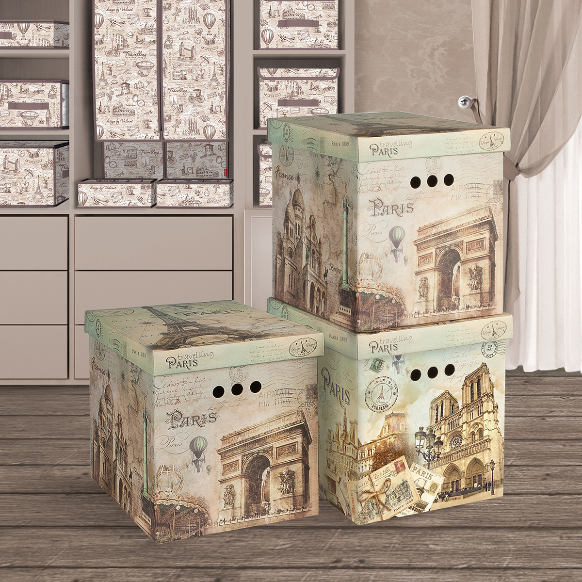 Короб для хранения "travelling paris" 28*38*31,5 см (набор 3 шт.) (1/12) "valiant" tr-bctn-pr-3m