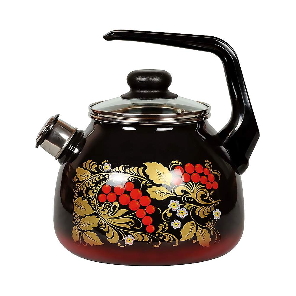 Чайник эмалиров. со свистком "рябина" черн.  3 л (1/4) "стальэмаль"  4с209я