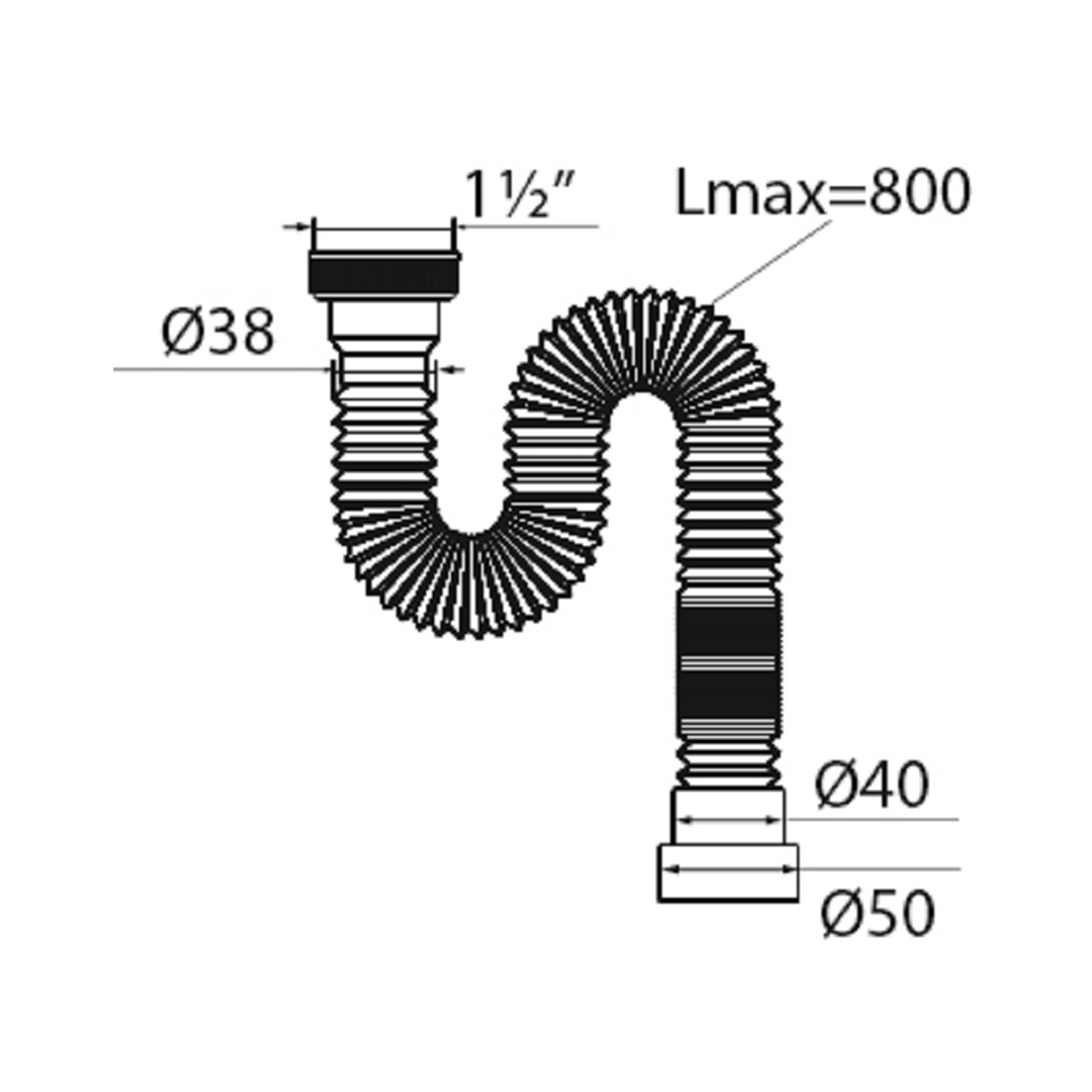 Сифон гофр. "элит мини" без выпуска 1 1/2" х 40/50 мм с хомутом жесткости (1/90) "вирпласт"