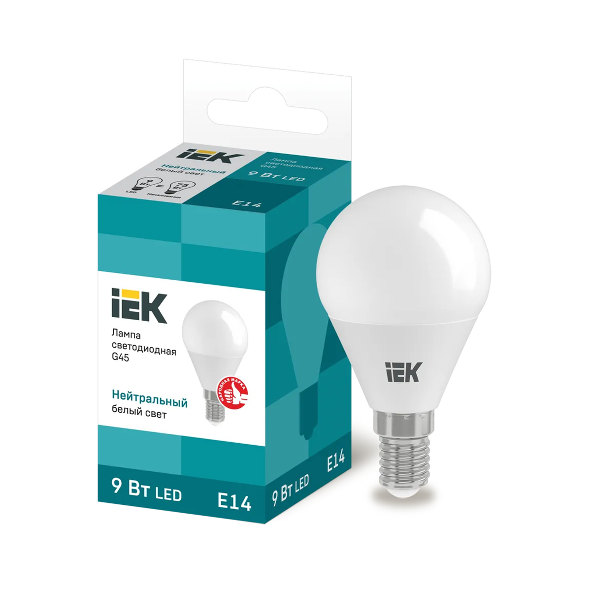 Лампа светодиодная (led) "iek" g45 шар 09w 4000 к e14, нейтрал. свет (10/100)
