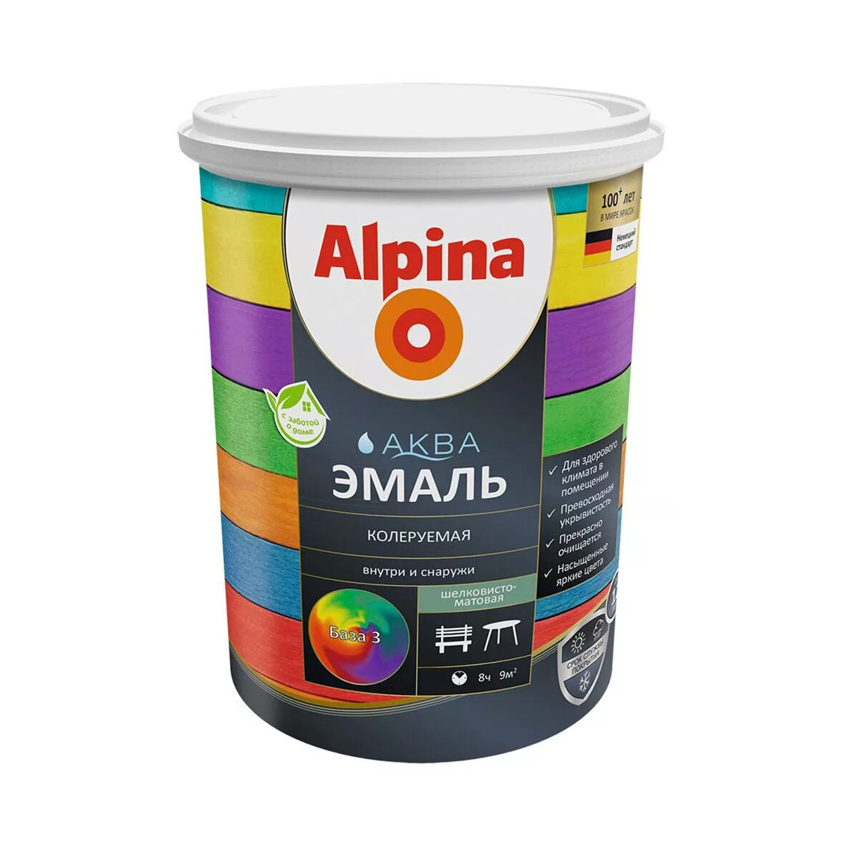 Эмаль акриловая "аква" шелковисто-матовая база 3  бесцветная 2,35 л (1) "alpina"