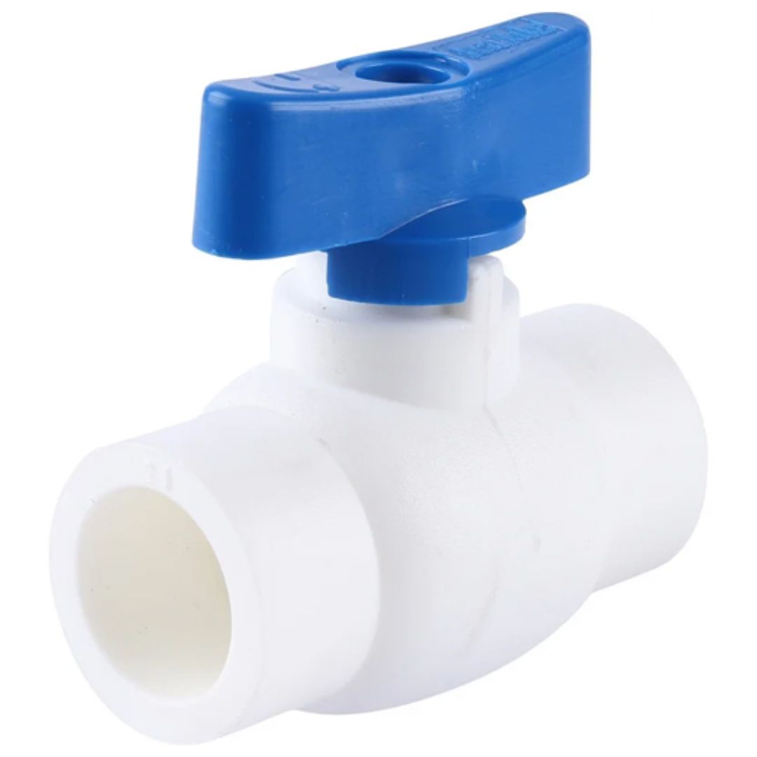Кран шаровый KALDE MINI 20 мм полипропиленовый PP белый с синей ручкой