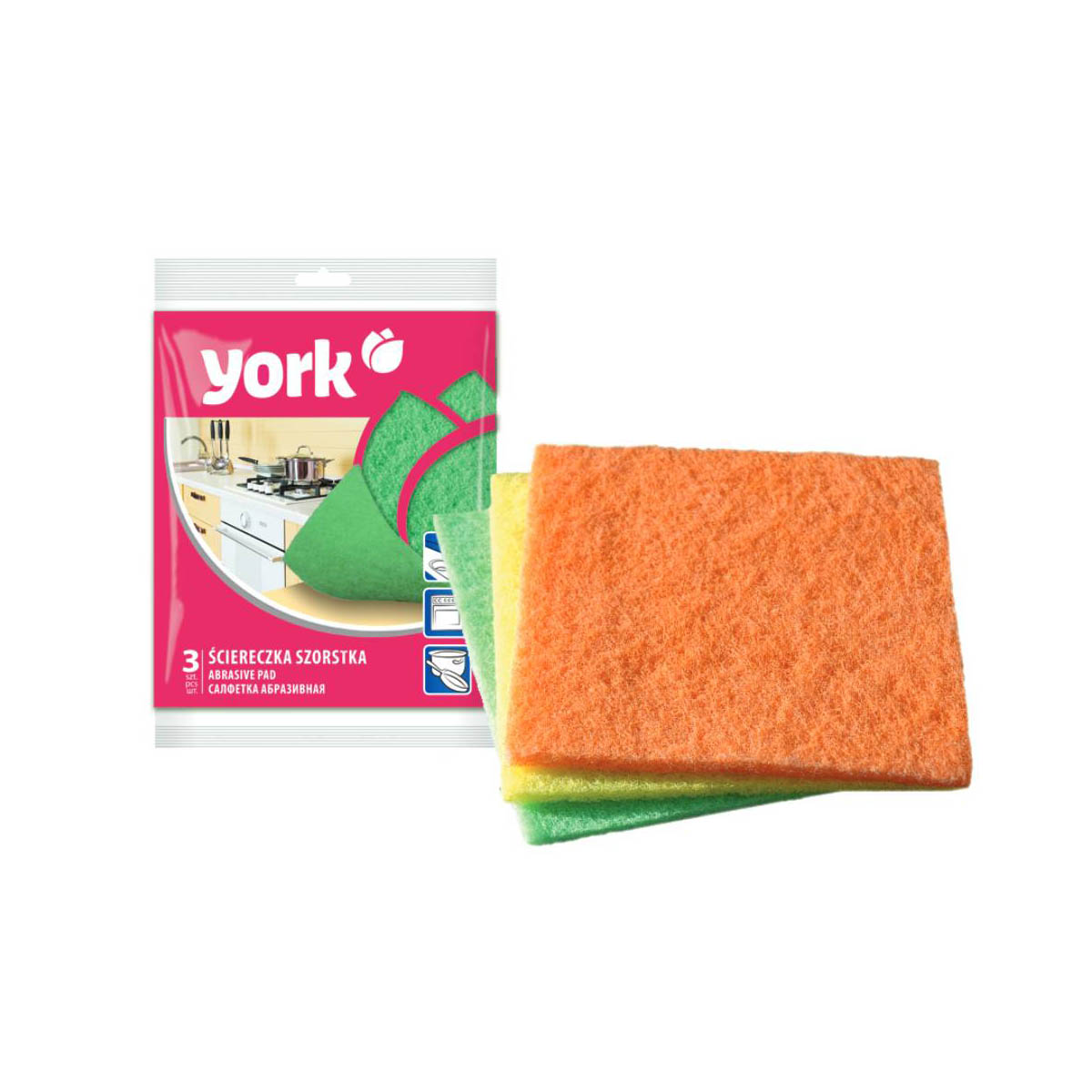 Губка-салфетка "бетти" абразивная 14*13 см упак. 3 шт.  (1/88) "york"