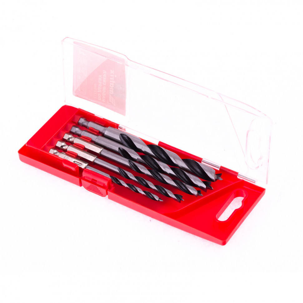 Набор сверл по дереву, 4-5-6-8-10 мм, 5 шт, шестигранный хвостовик, пластиковый кейс, Matrix (70283)