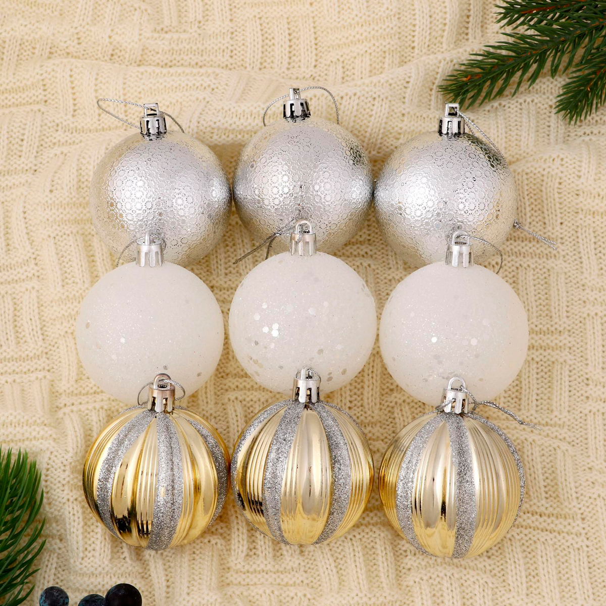 Шары новогодние d-6 см (набор 9 шт.) "мерцание"  "зимнее волшебство" 4962743