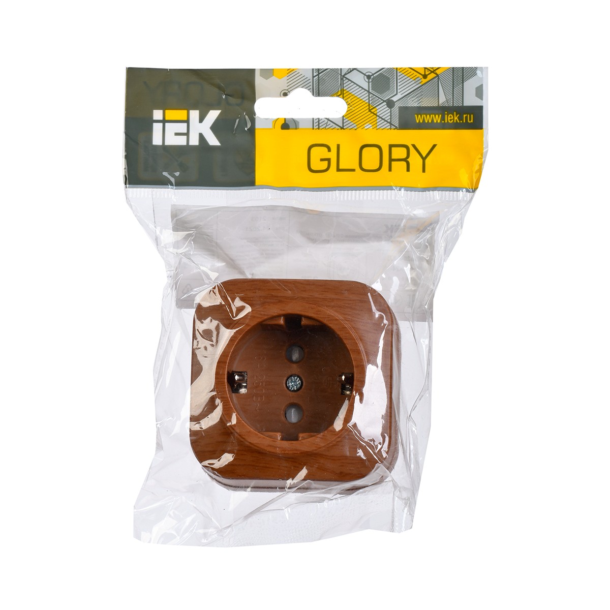 Розетка открыт. уст. "glory" 1 местн. с заземл, с шторк. рсш20-3-хд, 16а, дуб (1/30/360) "iek"