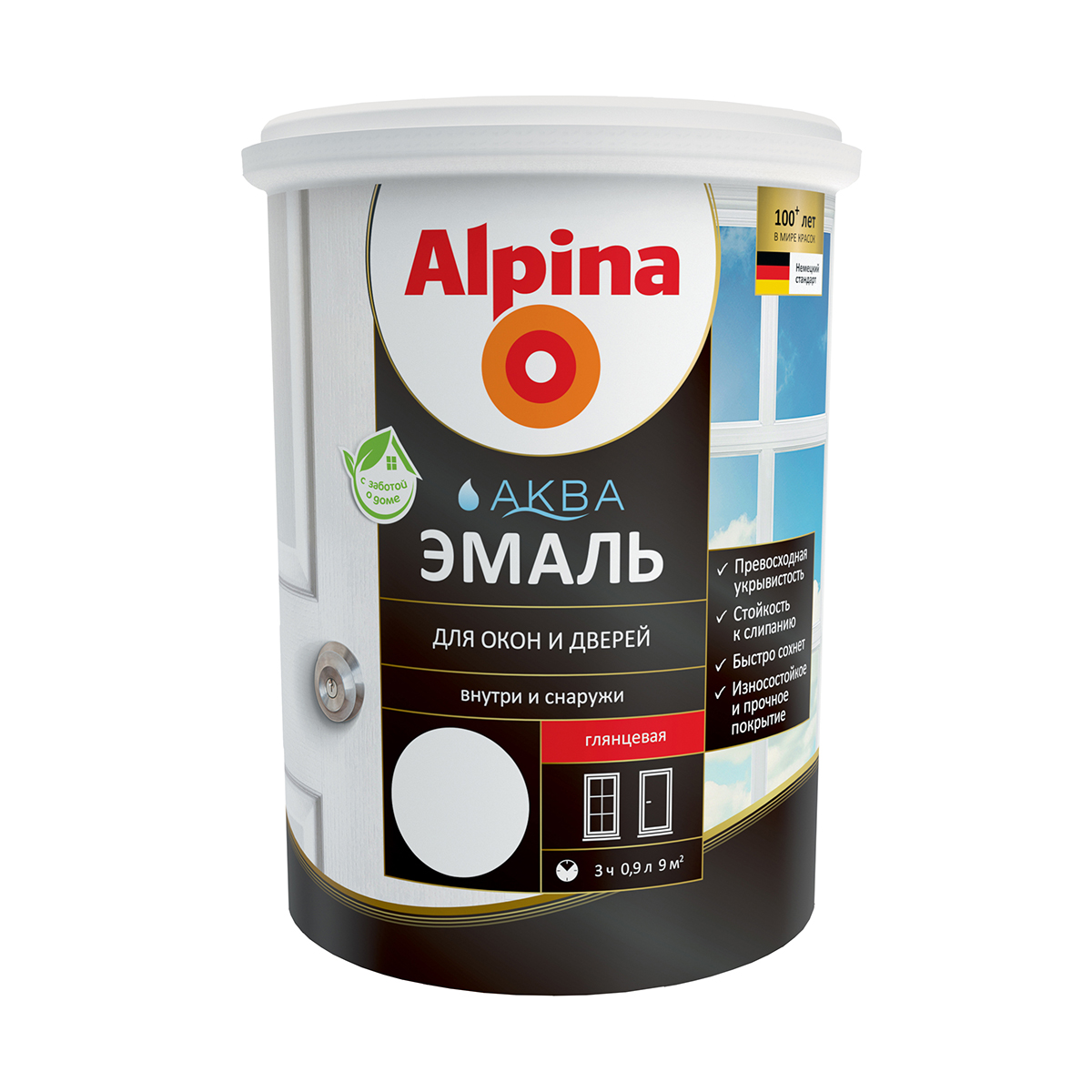 Эмаль акриловая "аква" для окон и дверей глянц. белая 0,9 л (1/6) "alpina"
