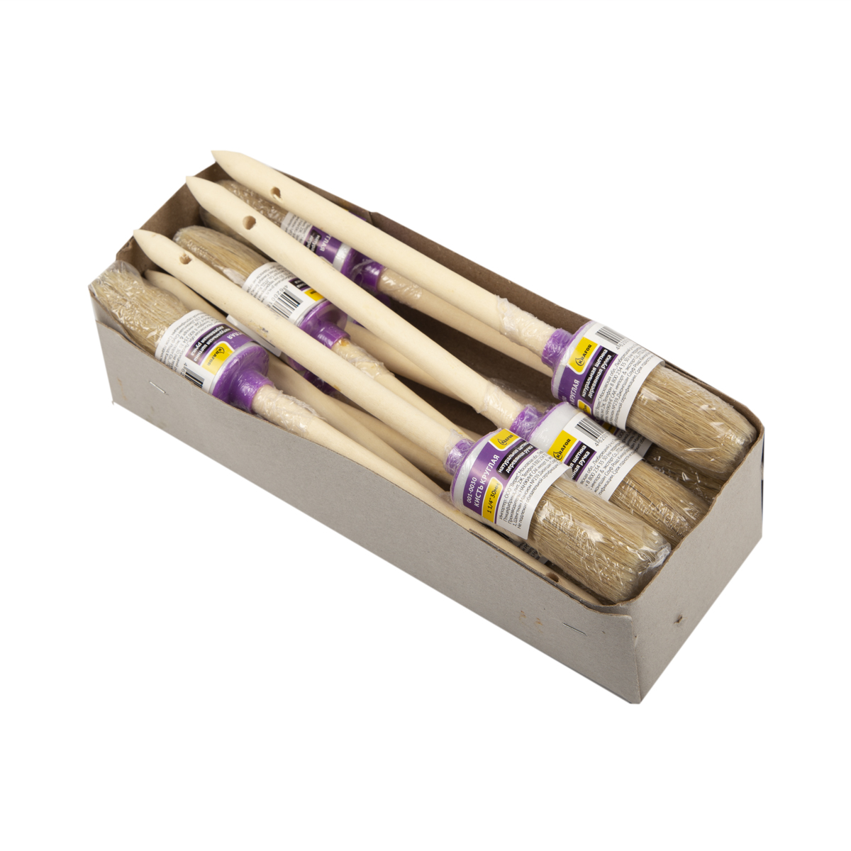 Кисть круглая  № 6/30 мм  (12/600) натур.щетина, дерев.ручка "krafor" 001-0030